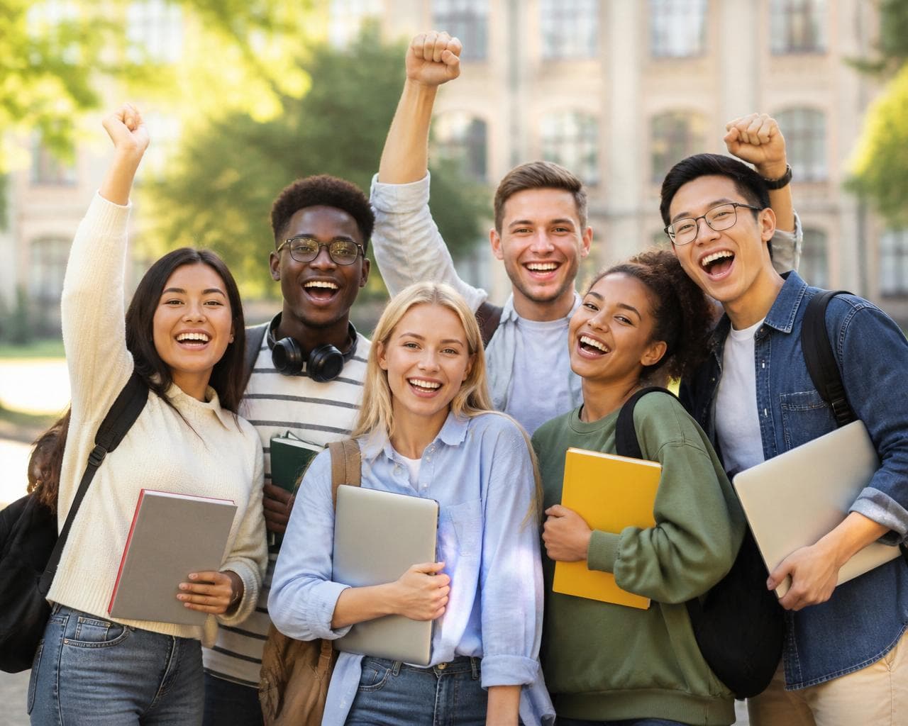 Students celebrating after completing free online courses