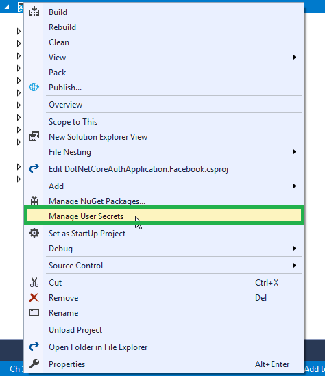 Manage User Secrets for Facebook Authentication