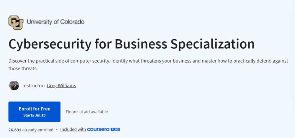 Cybersecurity for Business Specialization