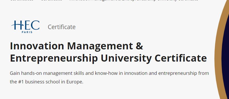 Innovation Management & Entrepreneurship University Certificate