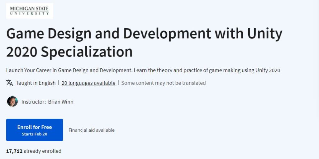 Game Design and Development with Unity 2020 Specialization