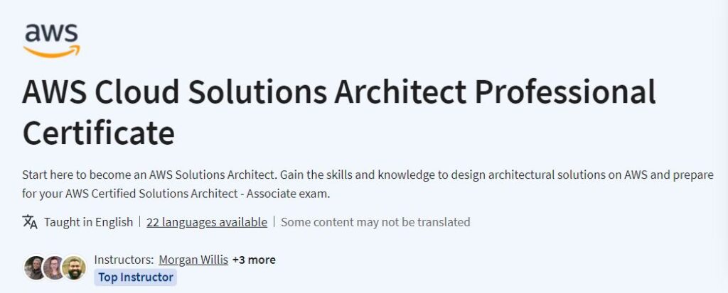 AWS Cloud Solutions Architect Professional Certificate 