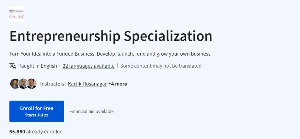 Entrepreneurship Specialization 